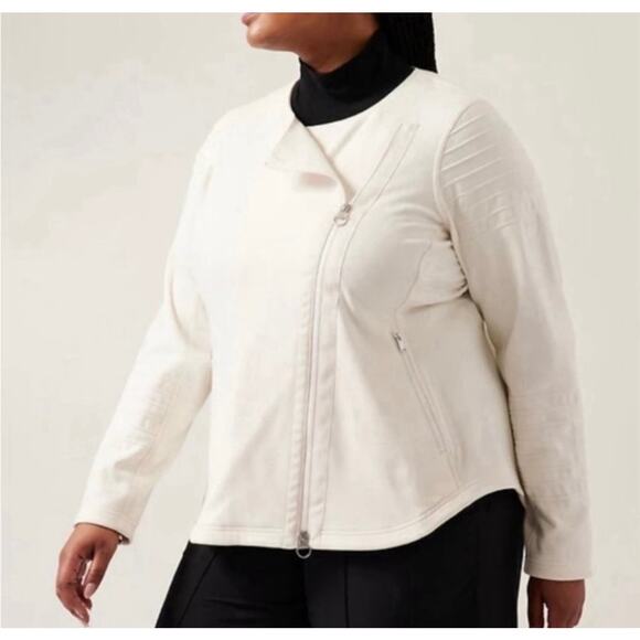 Athleta Magnolia White Moto Jacket Full Zip Fleece Lining Women's Size M - Picture 2 of 15